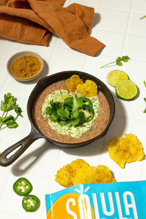 Refried Beans with Cilantro Garlic Sauce